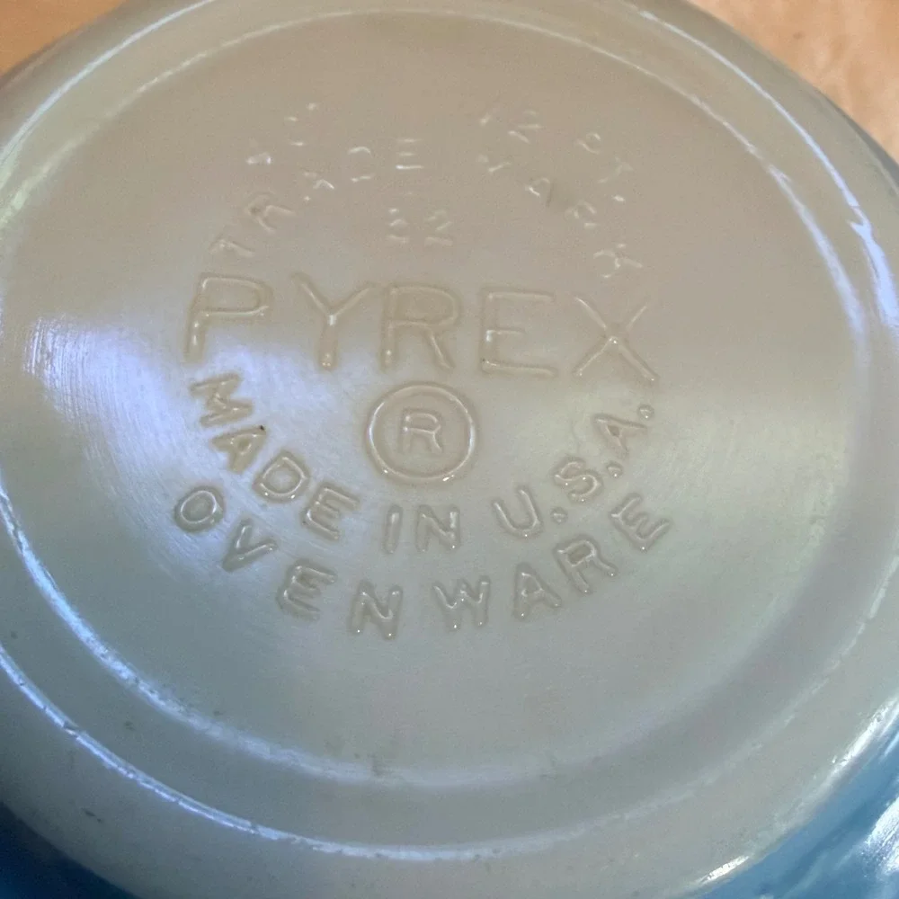 Vintage Pyrex Blue Stripes Mixing Bowl Milk Glass Mid Century Barcode Pattern
